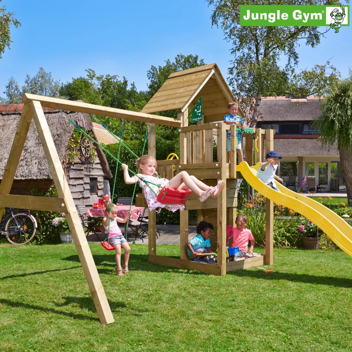 Jungle Gym Cubby legetårn komplet inkl. swing module xtra og rutschebane