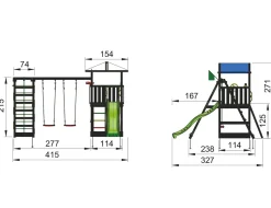 Jungle Gym Hut legetårn komplet inkl. climb module xtra og rutschebane, grundmalet sort