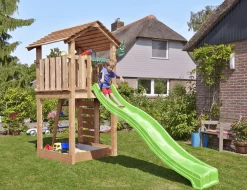 Legetårn Jungle Gym Cottage 2.1 m/grøn rutschebane