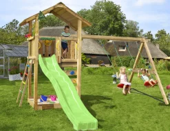 Legetårn Jungle Gym Sierra 2.1 m/2-Swing Module 220 og grøn rutschebane