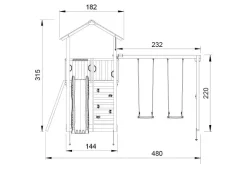 Legetårn Jungle Gym Sierra 2.1 m/Swing Module 220 og gul rutschebane
