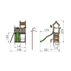 Legetårn Jungle Gym Teepee m/ grøn rutschebane