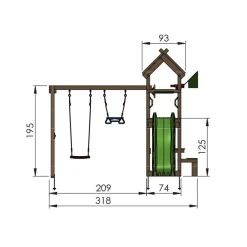 Legetårn Jungle Gym Totem m/2-Swing Module 200 og rød rutschebane