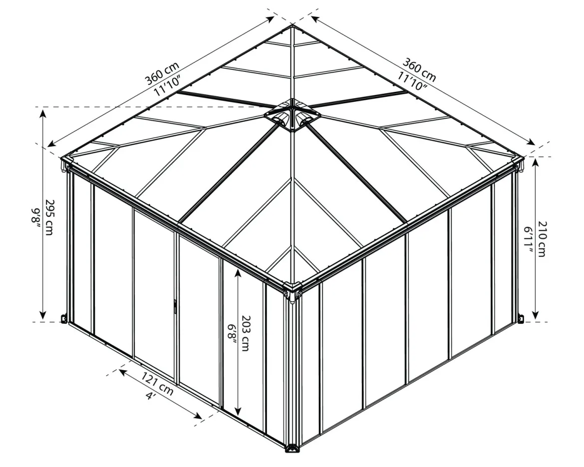 Palram - Canopia Ledro 3600 lukket havepavillon, antracitgrå